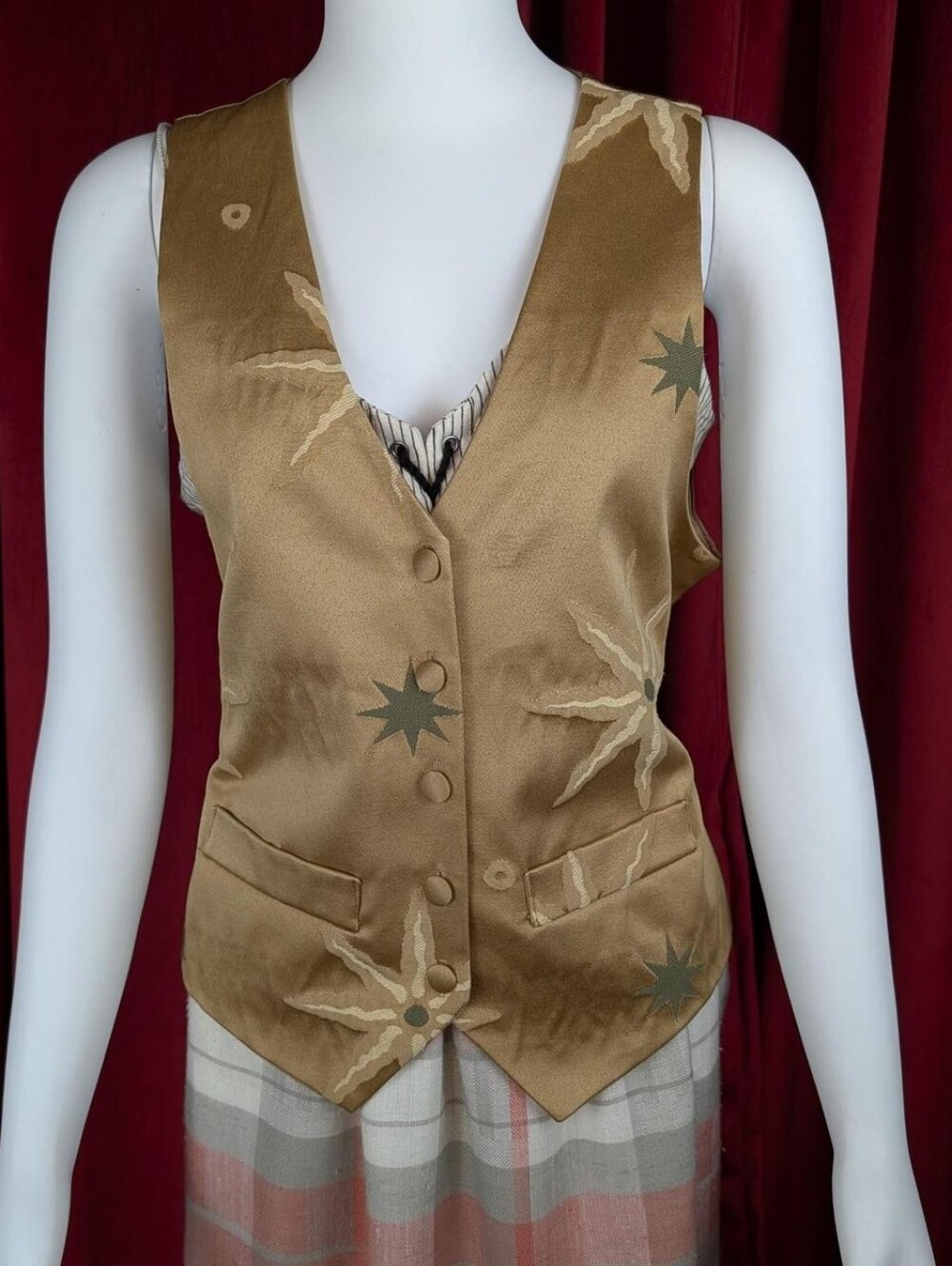 Vintage 80's The La Costa Spa California Gold & Green Sun Pattern Waistcoat Vest